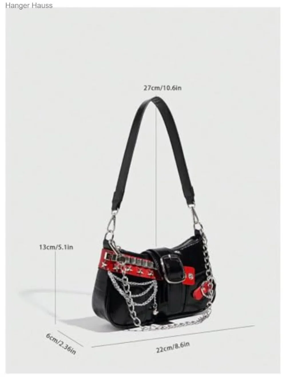 Y2K Star Embroidery Mini Chain Hobo Handbag, PU Leather Top Handle Purse